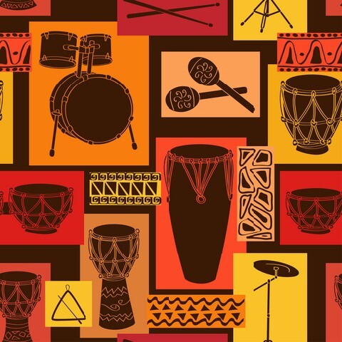 Abstract geometric musical pattern of drum and percussion sets